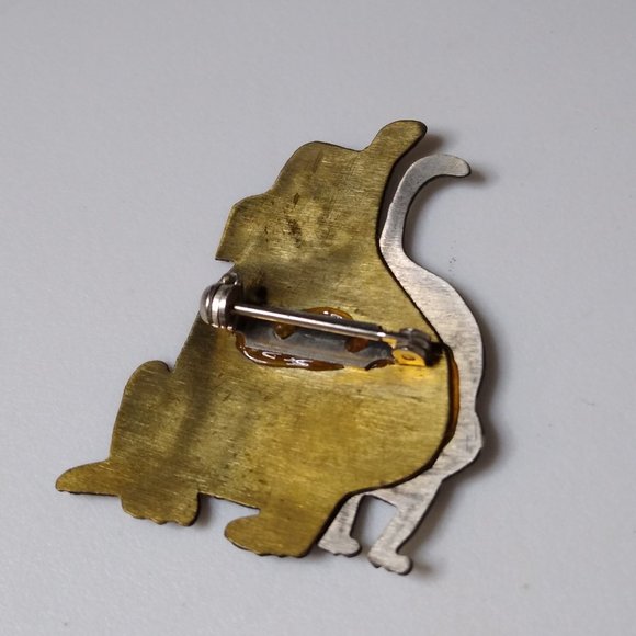 Vintage Thin Metal Dog And Cat Brooch - Picture 8 of 12